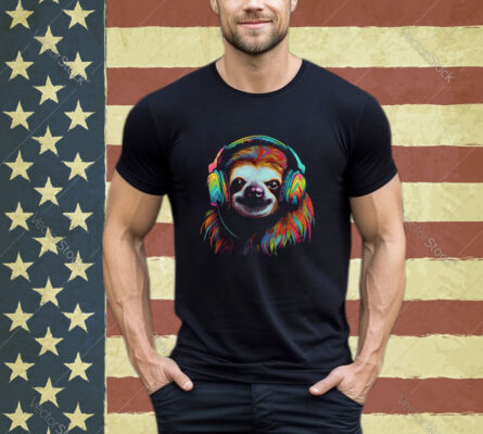 Sloth Artwork Music Colourful Animal Headphones Sloth Shirt