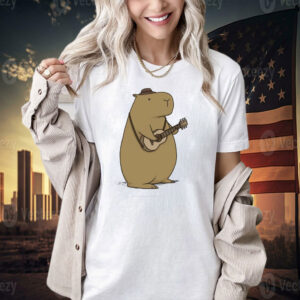 A capybara playing a guitar T-shirt