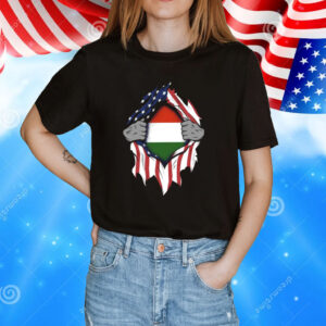 Official Hungarian American Flags Hands Ripping Flag on Chest TShirt