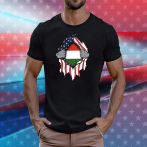 Official Hungarian American Flags Hands Ripping Flag on Chest Tee Shirt