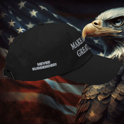 Never Surrender Black MAGA Baseball Cap