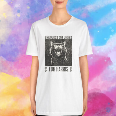 Childless Cat Ladies for Kamala Harris T-Shirt Feminist Womens Black Cat