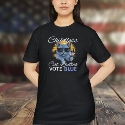 Childless Cat Ladies Vote Blue Shirt Sophisticated Cat in Shades and Martini