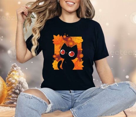 Autumn leaves and a black cat autumn lights Shirt