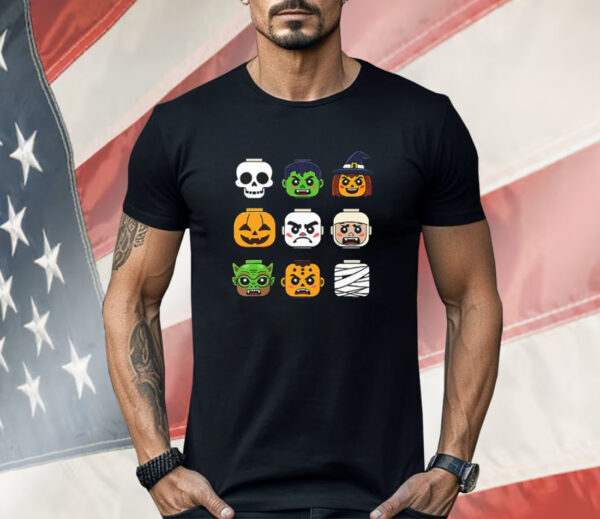 Halloween Building Brick Head Pumpkin Ghost Zombie Boys Shirt