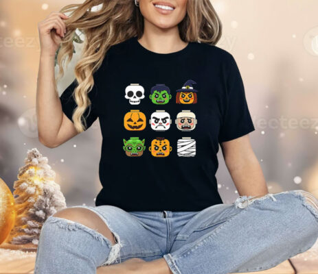 Halloween Building Brick Head Pumpkin Ghost Zombie Boys Shirt