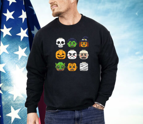 Halloween Building Brick Head Pumpkin Ghost Zombie Boys Shirt