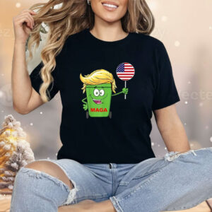 Funny Trump MAGA Cartoon Garbage Can American Flag Shirt