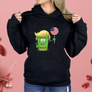 Funny Trump MAGA Cartoon Garbage Can American Flag Shirt