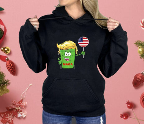 Funny Trump MAGA Cartoon Garbage Can American Flag Shirt