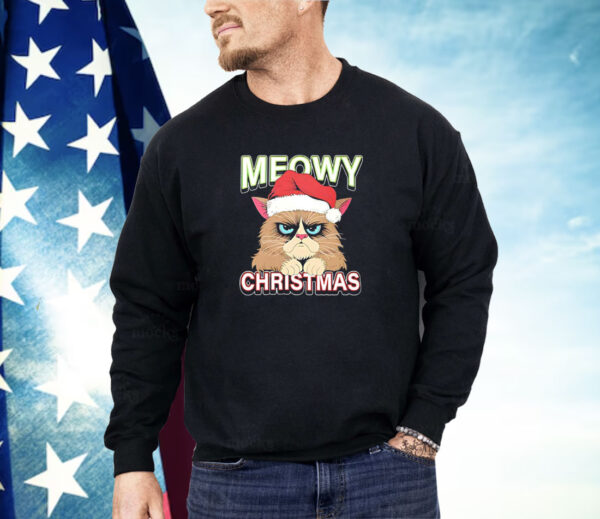 Meowy Christmas Santa hat Shirt