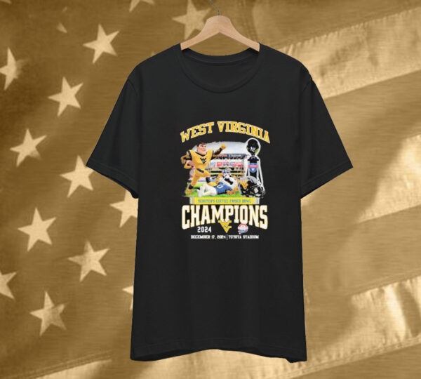 West Virginia Mountaineers Memphis Tigers Scooter’s Coffee Frisco Bowl Champions 2024 Mascot T-Shirt