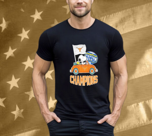 Snoopy And Woodstock Driving Car Texas Longhorns Goodyear Cotton Bowl Classic Champions College Football Playoff NCAA Season 2024-2025 T-Shirt