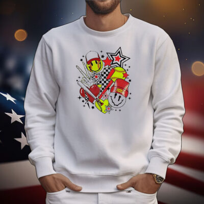 Softball smiley face retro T-Shirt