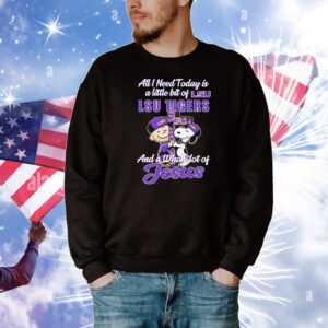 Snoopy And Charlie Brown The Peanuts All I Need Today Is A Little Bit Of Lsu Tigers And A Whole Lot Of Jesus Cross T-Shirt