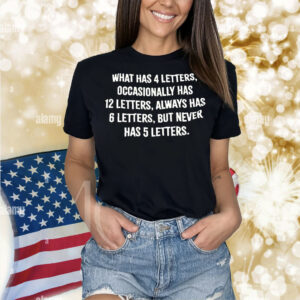 What has 4 letters occasionally has 12 letters always has 6 letters Shirt