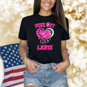 Pink out Detroit Lions Breast Cancer diamond heart Shirt